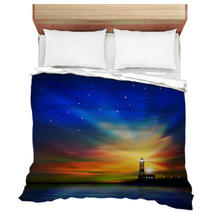 Abstract Background With Silhouette Of Lighthouse Bedding 60015734