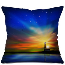 Abstract Background With Silhouette Of Lighthouse Pillows 60015734