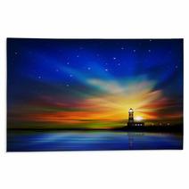 Abstract Background With Silhouette Of Lighthouse Rugs 60015734