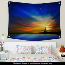 Abstract Background With Silhouette Of Lighthouse Wall Art 60015734
