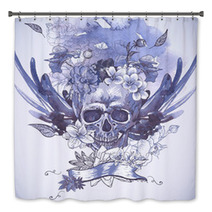 Abstract Background With Skull Wings And Flowers Bath Decor 61577257