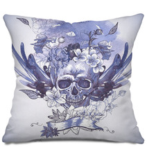 Abstract Background With Skull Wings And Flowers Pillows 61577257