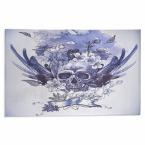 Abstract Background With Skull Wings And Flowers Rugs 61577257