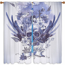 Abstract Background With Skull Wings And Flowers Window Curtains 61577257