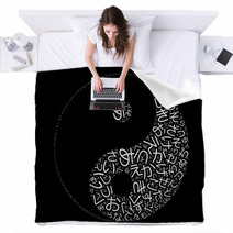 Abstract Background Yin Yang With Japanese Letters Blankets 51273230