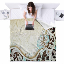 Abstract Brown Floral Scroll Blankets 65646671