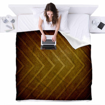 Abstract Brown Gold Background Chevron Stripe Pattern Design Angled Lines With Vintage Texture And Black Vignette Border Blankets 90429348