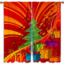Abstract Christmas Background With Tree, Vector Illustration Window Curtains 4712176