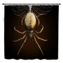 Abstract Closeup Of A Huge Spider Dangling From Its Web 3d Rendering Bath Decor 196101526