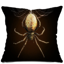 Abstract Closeup Of A Huge Spider Dangling From Its Web 3d Rendering Pillows 196101526