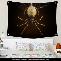 Abstract Closeup Of A Huge Spider Dangling From Its Web 3d Rendering Wall Art 196101526