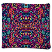 Abstract Colorful Festival Doodle Unique Ethnic Seamless Pattern Ornamental Blankets 266292758