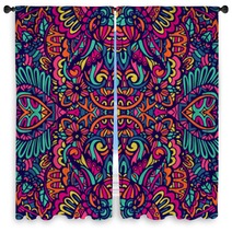 Abstract Colorful Festival Doodle Unique Ethnic Seamless Pattern Ornamental Window Curtains 266292758