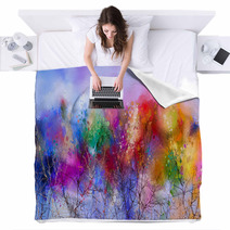 Abstract Colorful Oil Painting Landscape On Canvas Blankets 214179384