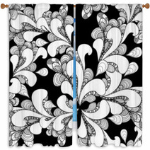 Abstract Doodle Seamless Pattern On Black Background Window Curtains 69065632