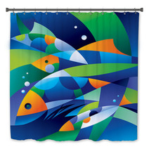 Abstract Fishes In The Depths Of The Ocean Bath Decor 27873150