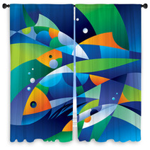 Abstract Fishes In The Depths Of The Ocean Window Curtains 27873150