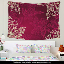 Abstract Floral Background With Flowers   Grunge In Burgundy Wall Art 61041516