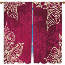 Abstract Floral Background With Flowers   Grunge In Burgundy Window Curtains 61041516