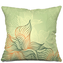 Abstract Floral Background With Flowers   Grunge In Green Color Pillows 61002743