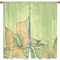 Abstract Floral Background With Flowers   Grunge In Green Color Window Curtains 61002743