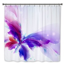 Abstract Flying Butterfly With Blue Purple And Cyan Blots Bath Decor 223983674