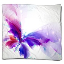 Abstract Flying Butterfly With Blue Purple And Cyan Blots Blankets 223983674
