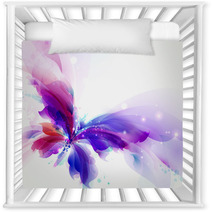 Abstract Flying Butterfly With Blue Purple And Cyan Blots Nursery Decor 223983674