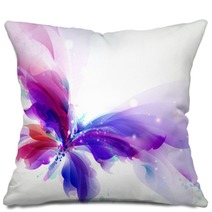 Abstract Flying Butterfly With Blue Purple And Cyan Blots Pillows 223983674