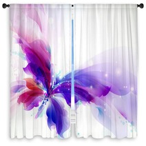 Abstract Flying Butterfly With Blue Purple And Cyan Blots Window Curtains 223983674