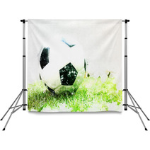 Abstract Football Ball On Green Grass Watercolor Painting Background Backdrops 202187655