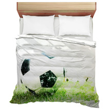 Abstract Football Ball On Green Grass Watercolor Painting Background Bedding 202187655