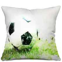Abstract Football Ball On Green Grass Watercolor Painting Background Pillows 202187655