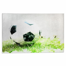 Abstract Football Ball On Green Grass Watercolor Painting Background Rugs 202187655