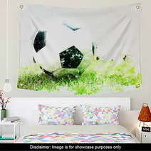 Abstract Football Ball On Green Grass Watercolor Painting Background Wall Art 202187655