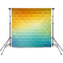 Abstract Geometric Background With Orange Blue And Yellow Triangles Summer Sunny Design Backdrops 105973234