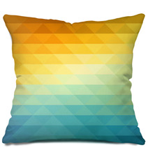 Abstract Geometric Background With Orange Blue And Yellow Triangles Summer Sunny Design Pillows 105973234