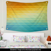 Abstract Geometric Background With Orange Blue And Yellow Triangles Summer Sunny Design Wall Art 105973234