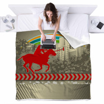 Abstract Grunge Background With Polo Player Silhouette Blankets 31768867