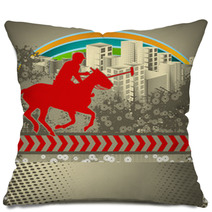 Abstract Grunge Background With Polo Player Silhouette Pillows 31768867