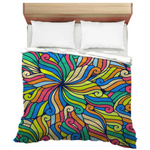Abstract Hand-drawn Waves Pattern, Seamless Floral Vector Backgr Bedding 70488705