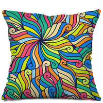 Abstract Hand-drawn Waves Pattern, Seamless Floral Vector Backgr Pillows 70488705
