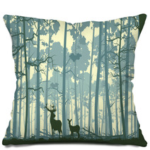 Abstract Illustration Of Wild Animals In Wood. Pillows 56443784