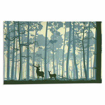 Abstract Illustration Of Wild Animals In Wood. Rugs 56443784