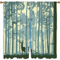 Abstract Illustration Of Wild Animals In Wood. Window Curtains 56443784