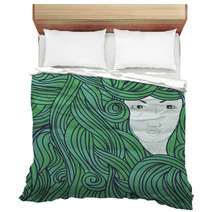 Abstract Illustration With Girl In Waves Bedding 73147218