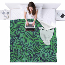 Abstract Illustration With Girl In Waves Blankets 73147218