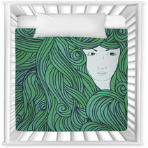 Abstract Illustration With Girl In Waves Nursery Decor 73147218