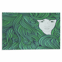 Abstract Illustration With Girl In Waves Rugs 73147218