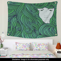 Abstract Illustration With Girl In Waves Wall Art 73147218